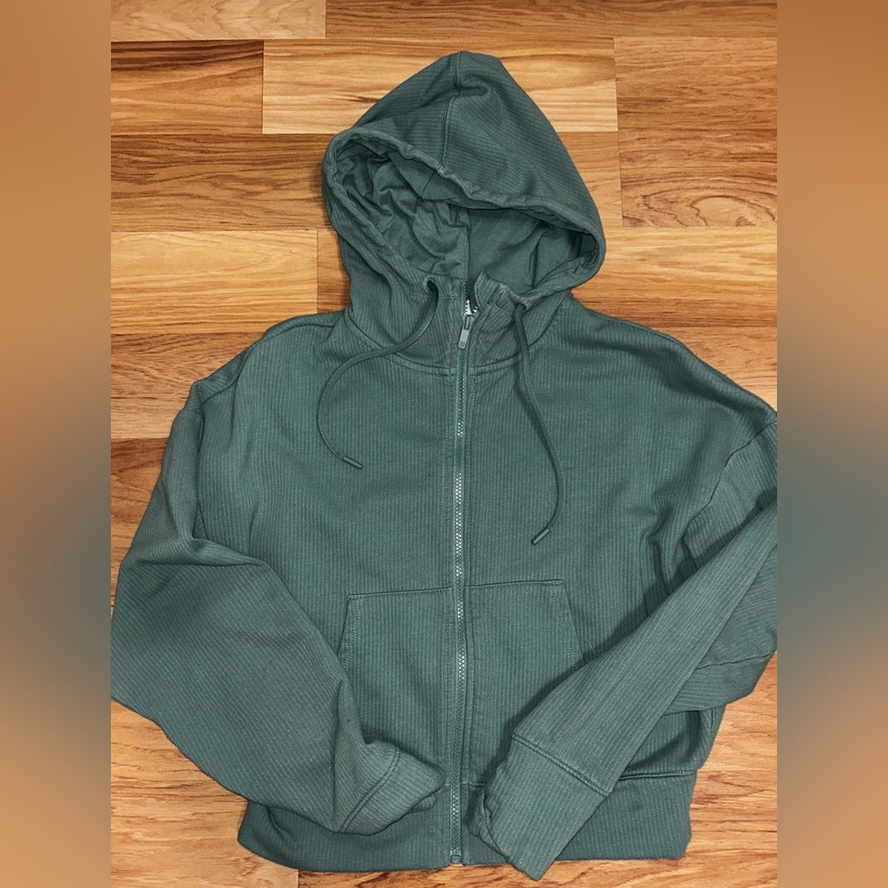 teal zip up active sweater